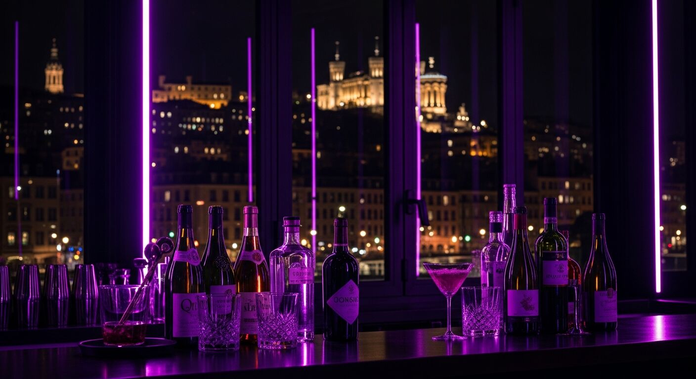 Vue nocturne de Lyon avec ses lumières, ambiance apéro en ville